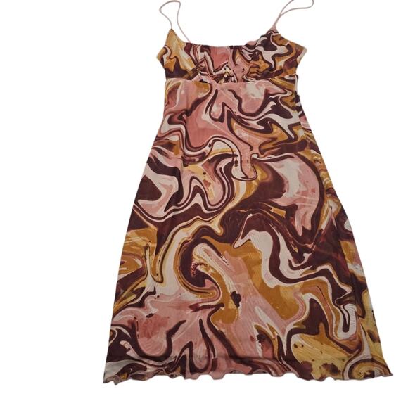 No Comment Marble Print Babydoll Spaghetti Strap Coquette Dress Y2K Boho Mini S - Picture 4 of 14